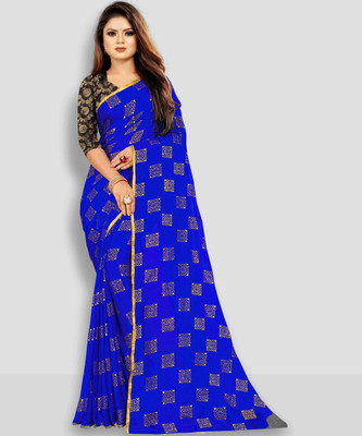 RHEY Printed Bollywood Chiffon Saree(Blue)