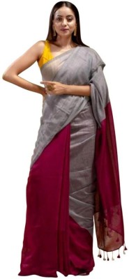 Namaskar Printed Bollywood Cotton Silk Saree(Grey, Red)