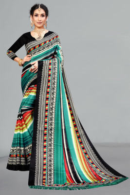 Ruhabs Striped Daily Wear Crepe Saree(Blue)
