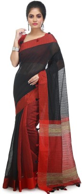 Santoshi Woven Handloom Cotton Silk Saree(Red, Black)