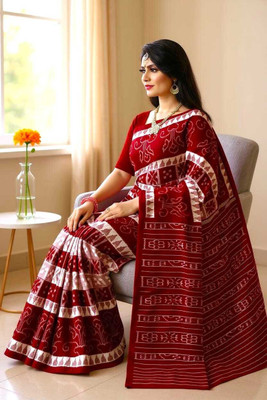 kalyani nx Printed Sambalpuri Pure Cotton Saree(Maroon)