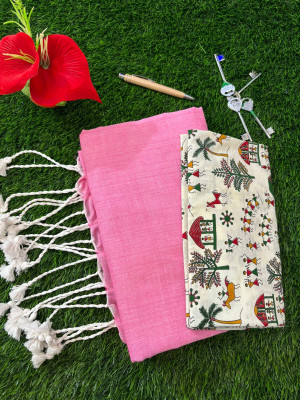 SMRITI HANDLOOM Printed Kalamkari Handloom Pure Cotton Saree(Pink, Red)