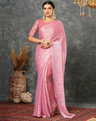 SIRIL Dyed, Embellished Bollywood Georgette Saree(Pink)