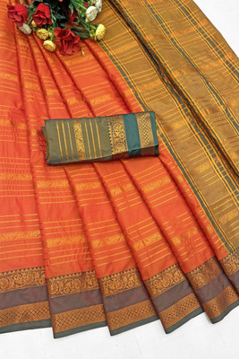 rangbhakti Woven Kanjivaram Silk Blend, Chiffon Saree(Orange)