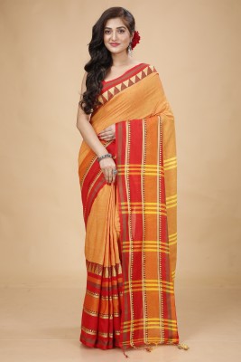 Tant Story Woven Handloom Cotton Blend Saree(Orange)