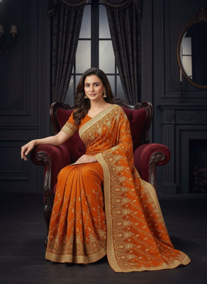 ShivMaya Embroidered Bollywood Georgette Saree(Orange)