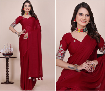 K 5 FASHION Embroidered, Self Design Bollywood Georgette Saree(Pink)
