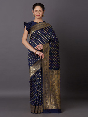 LEAFSY Self Design Banarasi Jacquard Saree(Dark Blue)
