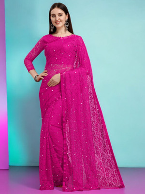 NEXAA Self Design Bollywood Net Saree(Pink)