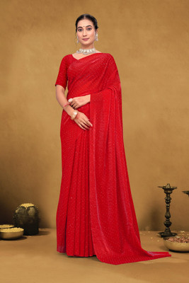 Apnisha Solid/Plain Bollywood Satin Saree(Red)