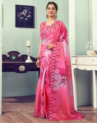 all about you Floral Print, Printed Kota Doria Cotton Blend Saree(Pink, Multicolor)