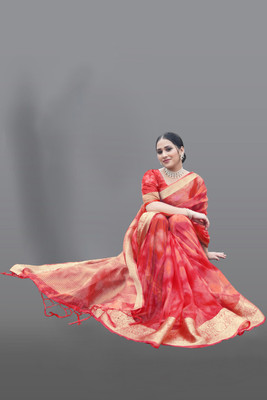 Aarunika AF Printed Bollywood Organza Saree(Red)