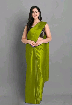 Arpita Fashion Solid/Plain, Self Design Bollywood Satin Saree(Green)