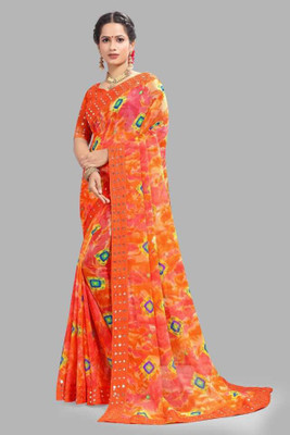 MAHALACMI FAB Printed, Self Design, Geometric Print Bollywood Georgette Saree(Light Blue)