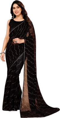 Queenswear Creation Self Design Daily Wear Georgette Saree(Black)