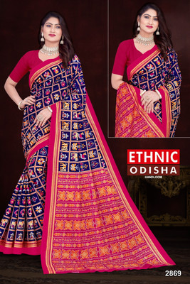 ETHNIC ODISHA HANDLOOM Printed, Digital Print Sambalpuri Pure Cotton Saree(Blue)