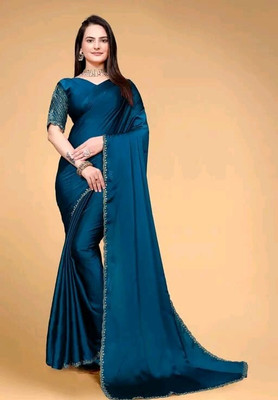 Raj Laxmi Impex Embroidered Bollywood Silk Blend Saree(Dark Blue)
