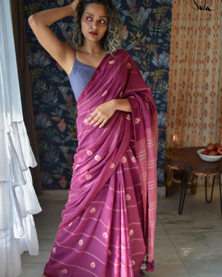 Joyguru Textile Self Design Handloom Pure Cotton Saree(Pink)