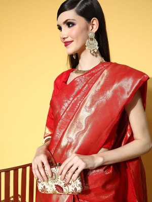 ANOUK Woven Kanjivaram Silk Blend Saree(Red)