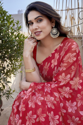 MIRCHI FASHION Printed Daily Wear Chiffon, Georgette Saree(Red)