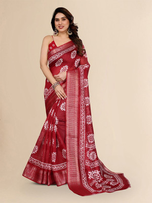 Moda Rapido Printed Bollywood Cotton Blend Saree(Maroon)
