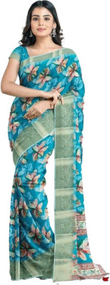 SSHAGUN LIFESTYLE Floral Print Bollywood Cotton Blend Saree(Multicolor)