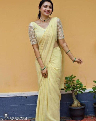 V AMAN FASHION Solid/Plain, Self Design Bollywood Chiffon Saree(Yellow)