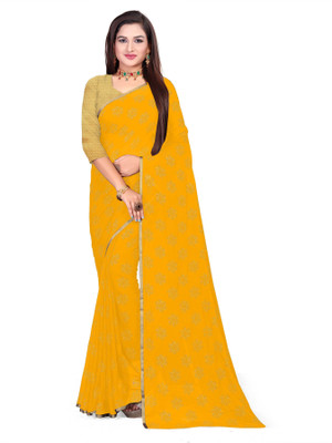 Aardiva Printed Daily Wear Chiffon Saree(Yellow)