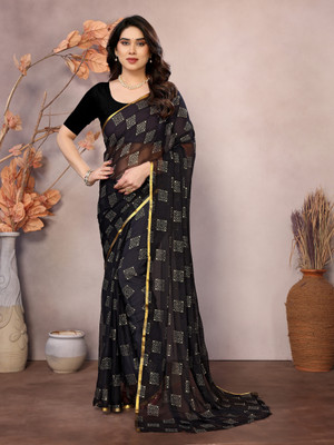 Florona Enterprise Printed Bollywood Chiffon Saree(Black)