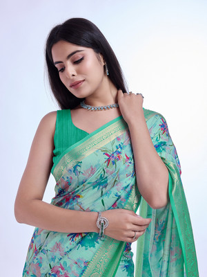 Tasrika Geometric Print Bollywood Silk Blend Saree(Light Green)