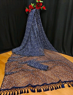 TECHNO WORLD Self Design Bollywood Net Saree(Blue)