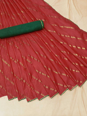 Kalpana creation Printed Leheria Silk Blend Saree(Red)