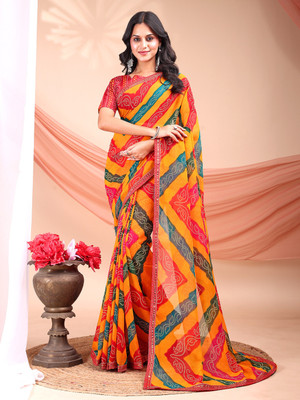 Leelavati Printed, Embellished, Embroidered Daily Wear Chiffon Saree(Multicolor)