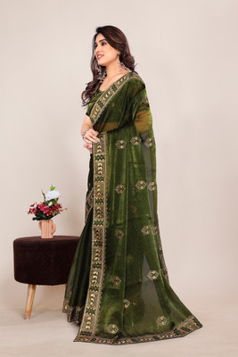 KHRITI FAB Embroidered Bollywood Jimmy choo Saree(Light Green)