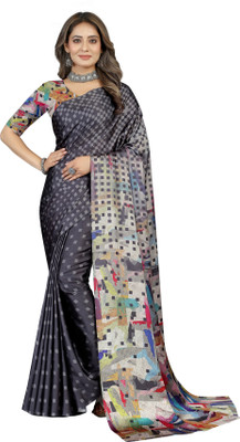 INITHI Digital Print Bollywood Crepe Saree(Black)