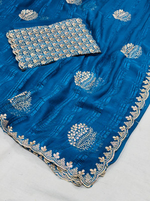 K 5 FASHION Embroidered Bollywood Georgette Saree(Blue)