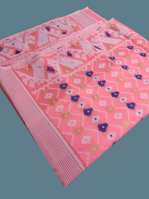 Dristikone Woven Jamdani Pure Cotton Saree(Pink)