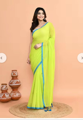 SARKARETHNIC Solid/Plain Handloom Handloom Pure Cotton Saree(Light Green, Light Blue)