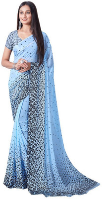 Sitanjali Geometric Print Bollywood Georgette Saree(Blue)