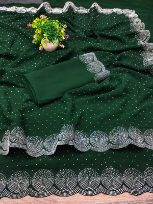 Dream Clouds Embellished Bollywood Georgette Saree(Green)