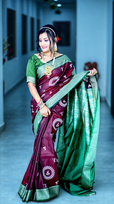 EEFA FASHION Printed Banarasi Jacquard Saree(Maroon)