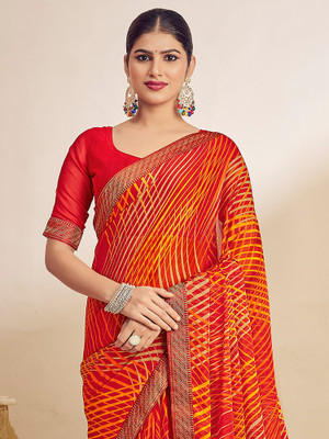 Anouk Rustic Printed Bollywood Chiffon Saree(Orange)