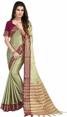 het designer studio Woven Banarasi Jacquard Saree(Cream, Maroon)