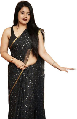 mamtasaree Polka Print Bollywood Net, Chiffon Saree(Black)