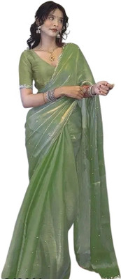 PRISHA Polka Print Bollywood Organza Saree(Green)