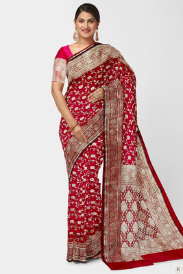 shree ambaji saree Woven Banarasi Satin Saree(Pink)