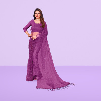 InfiniteFab Embroidered Bollywood Net Saree(Purple)