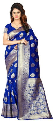 K SALIYA ENTERPRISE Geometric Print Kanjivaram Tussar Silk Saree(Blue)