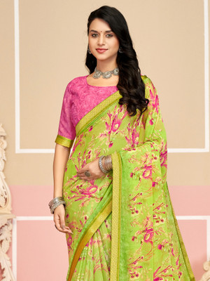 Anouk Rustic Printed Daily Wear Chiffon Saree(Light Green)
