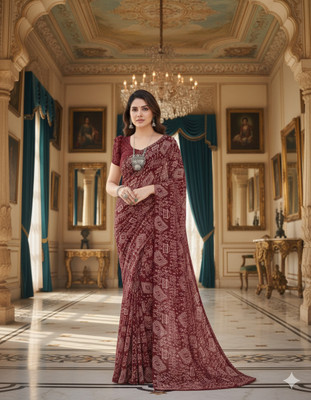 Saadhvi Floral Print Bollywood Georgette Saree(Maroon)